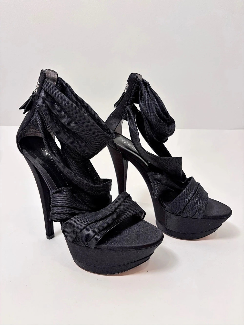 Casadei Black Draped Strap Platform Stiletto Sandals – Size 7